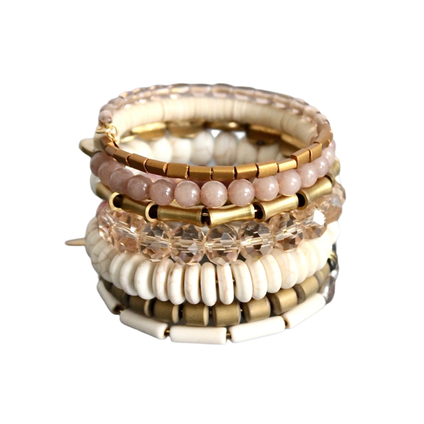 Gemstone Gray, White, and Brass Wrap Bracelet