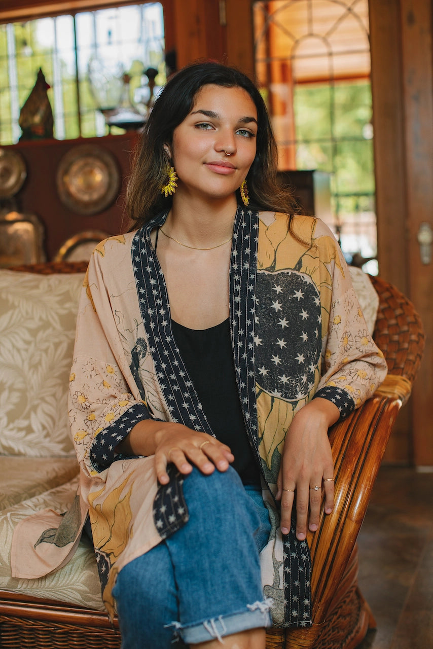 Market Of Stars Milk & Honey Bamboo Bohemian Kimono Cardigan with Belt