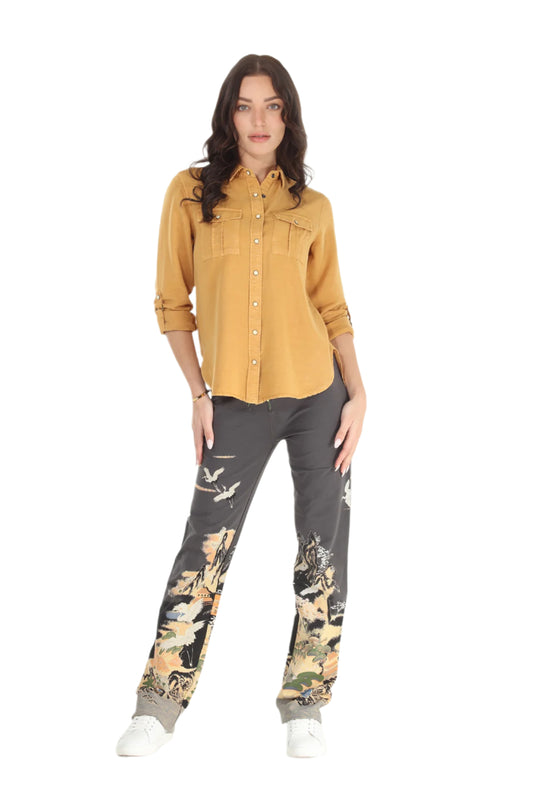 Paparazzi by Biz - Stretch Fit Crane Print Lounge Pant with Raw Hem