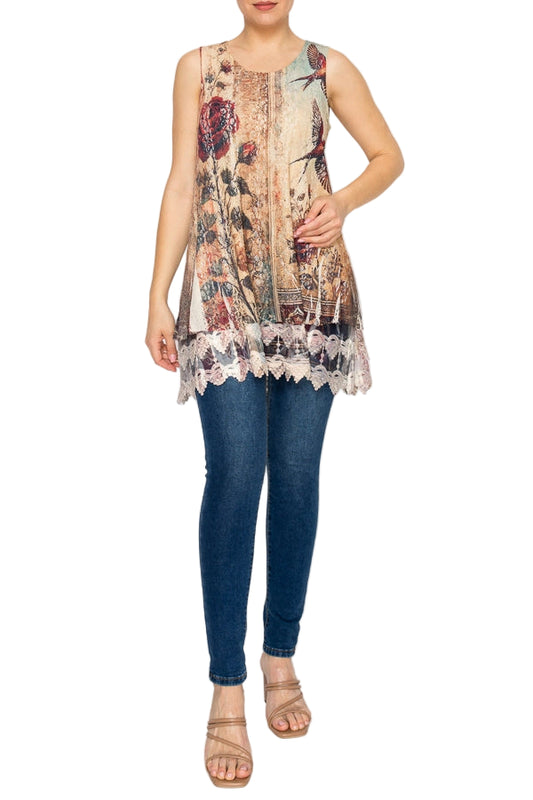 Vintage Bird Inspired Lace Tunic Top with Embroidered Hem - Ships Late September