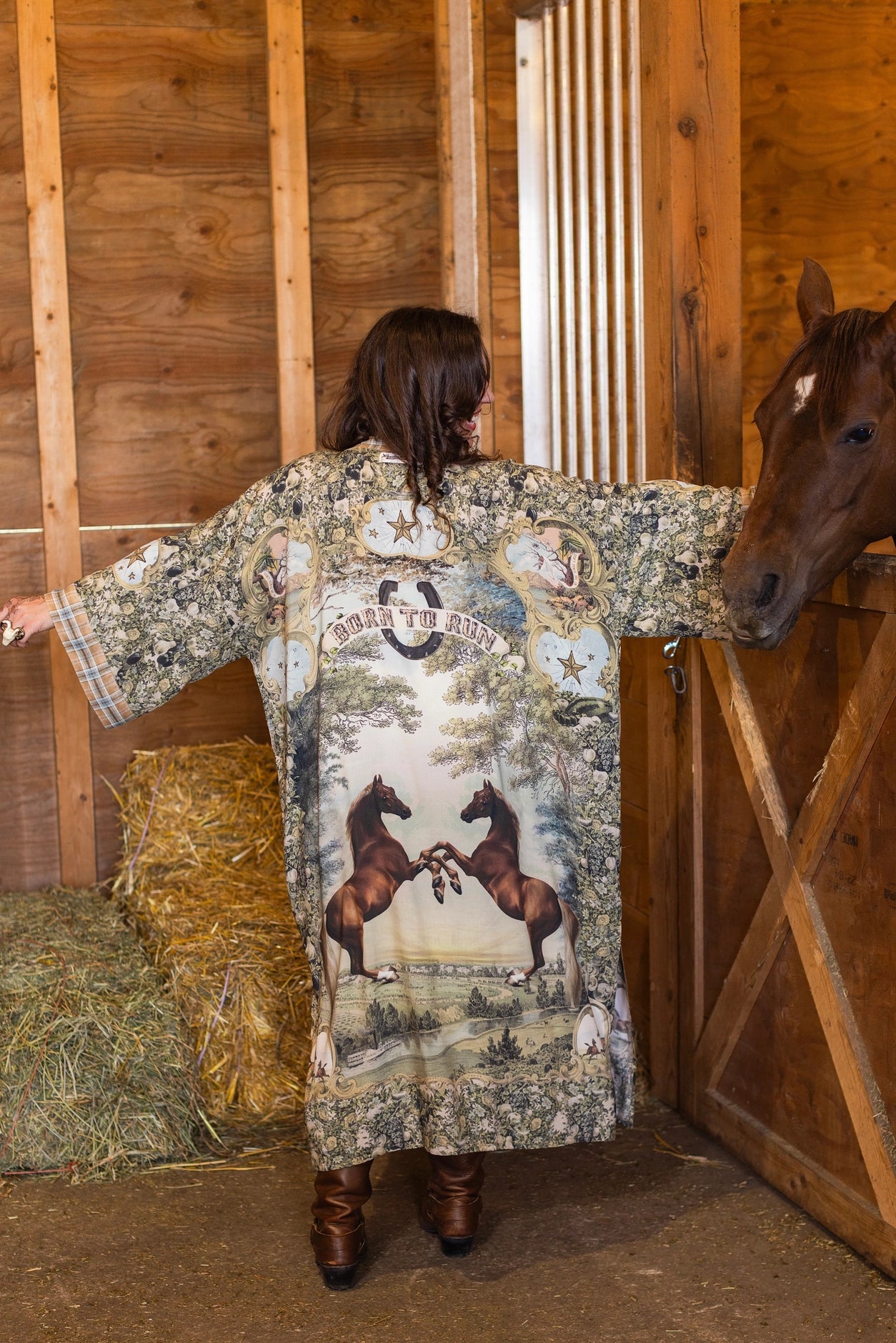 Born To Run Opera Duster Kimono Robe Horse & Flower Print - Pre-Order - Ships In September