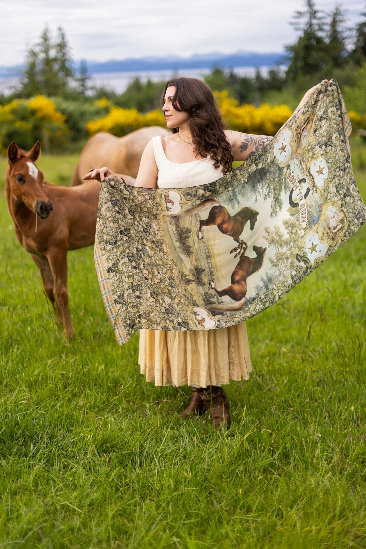 Born To Run Scarf with Wild Horse & Floral Print Pre-Order Ships In August