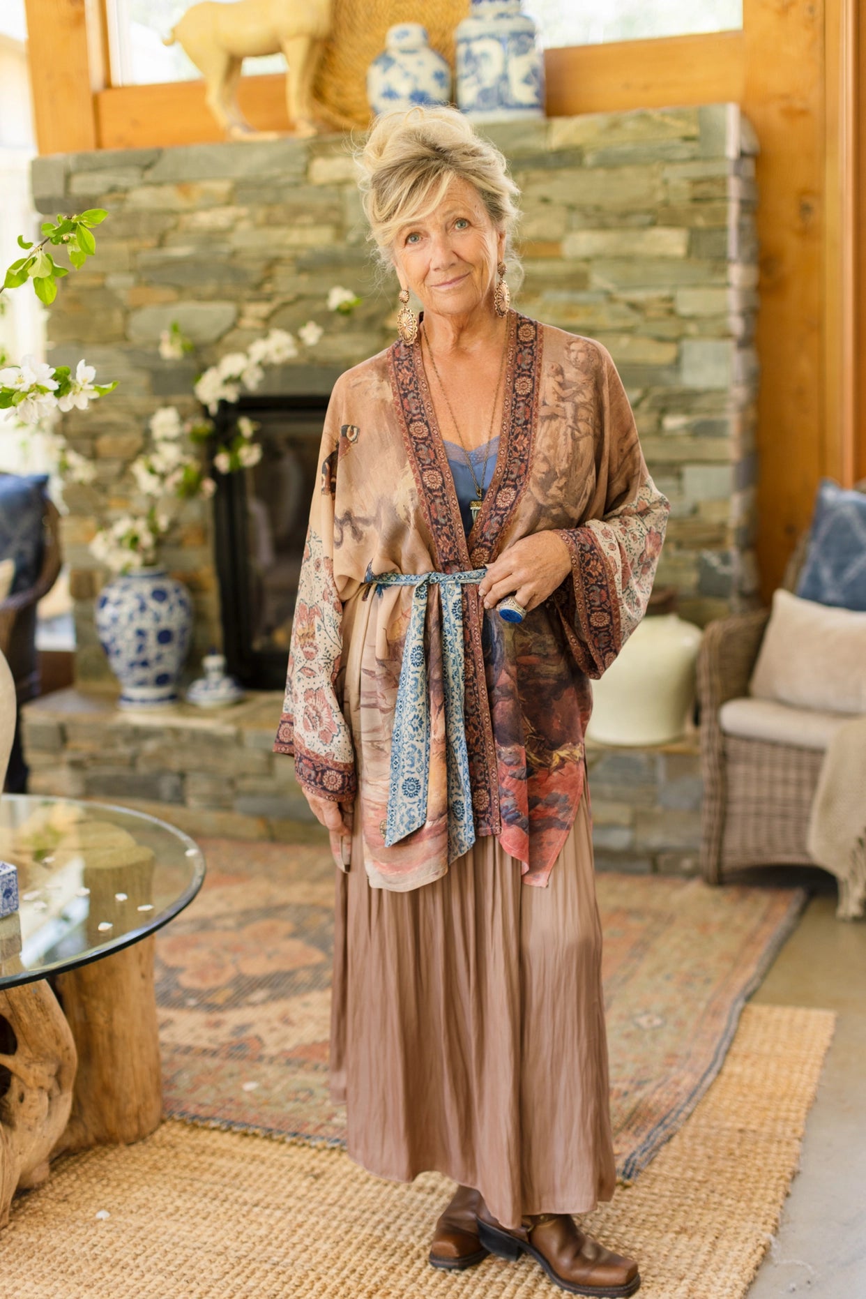 The Storyteller Matinée Duster Kimono With Sunflowers & Pottery