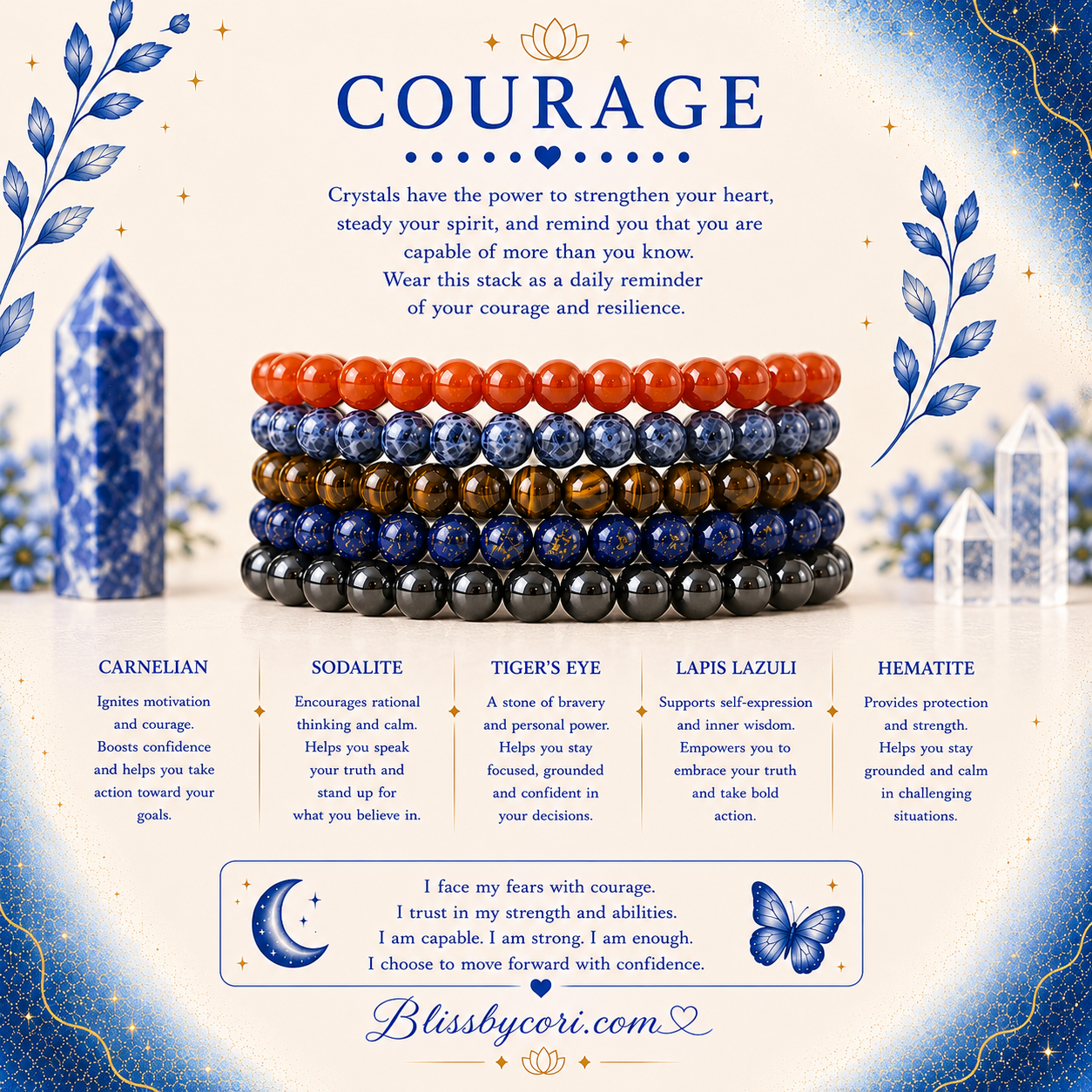 Support & Empowerment For Courage Gemstone Bracelet Stack