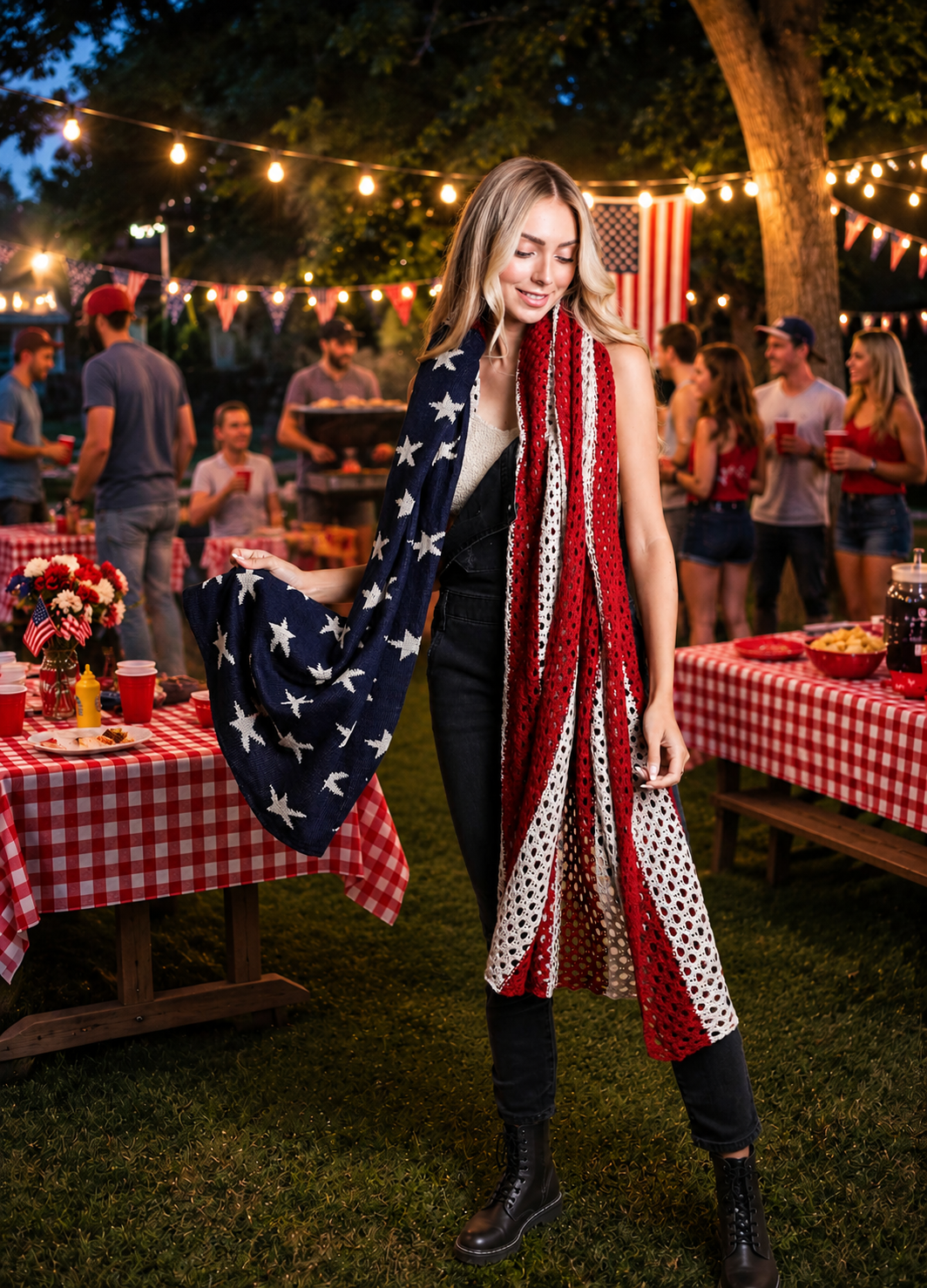 Netted Oversized American Flag Knit Blanket Scarf 🇺🇸