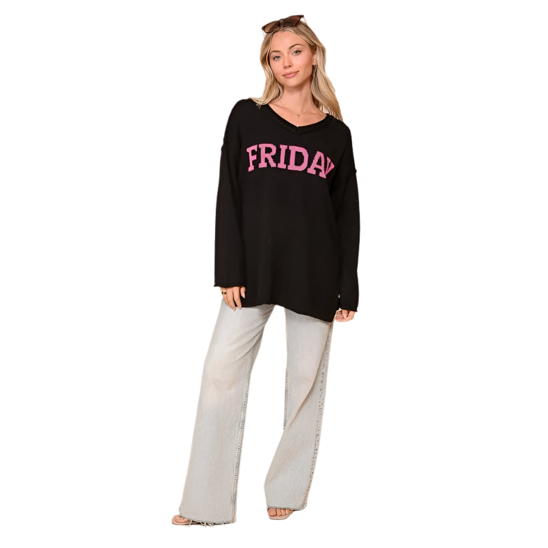 Friday V Neck Oversized Sweater