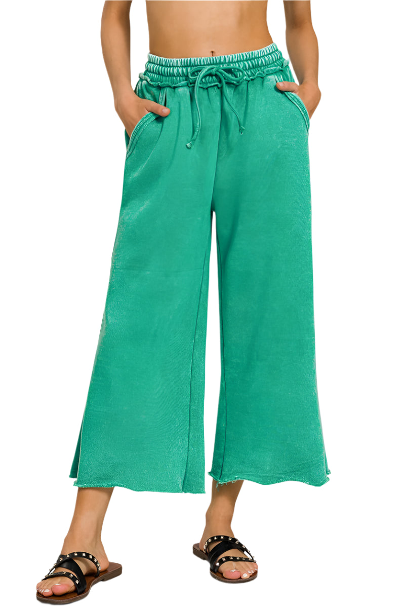 Cropped Acid Mineral Washed Sweatpants with Pockets