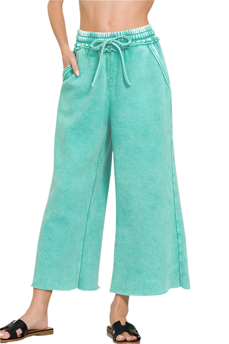 Cropped Acid Mineral Washed Sweatpants with Pockets