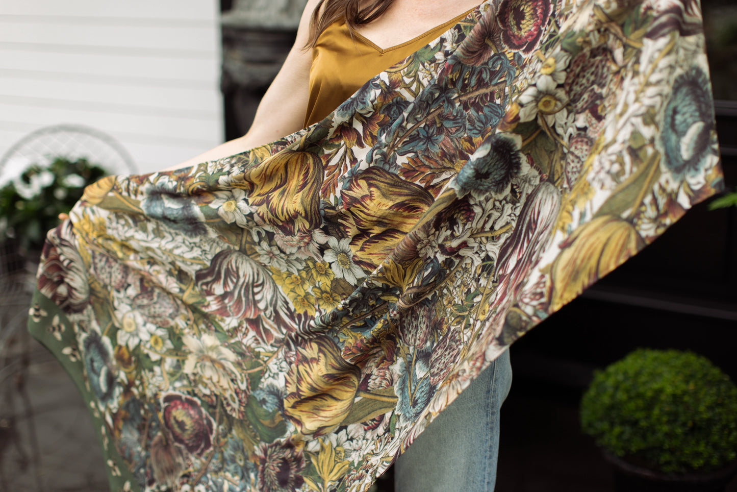 Market Of Stars Love Grows Wild Floral Bamboo Scarf with Bees Pre-Order Ship Aug 30th