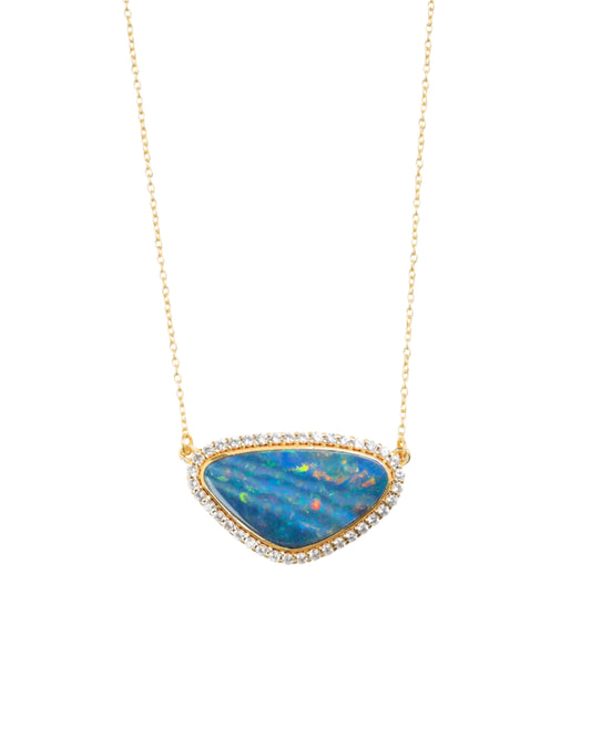 Untreated Australian Opal And Diamond Halo Necklace Only 1 Available