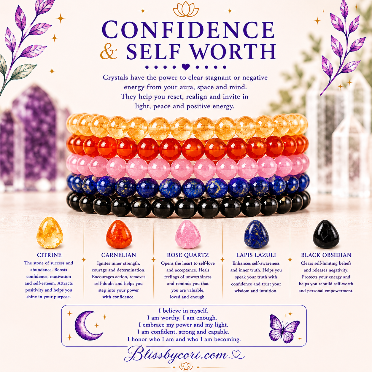 Confidence & Self Worth Gemstone Bracelet Stack