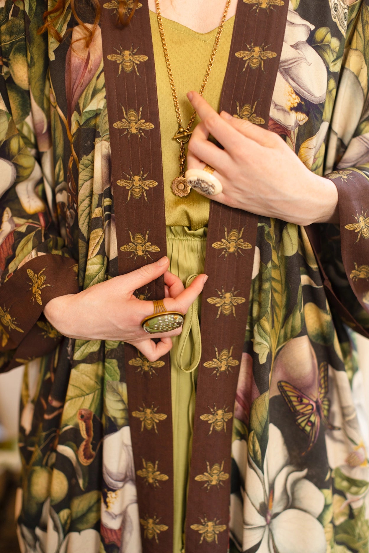 Fleur De Lune Opera Duster Kimono Robe w/ Florals & Bees Pre-Order - Ships In September
