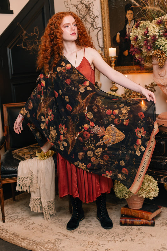 Heart of Gold Scarf with Swallows & Sacred Heart Pre-Order Ships September 2025