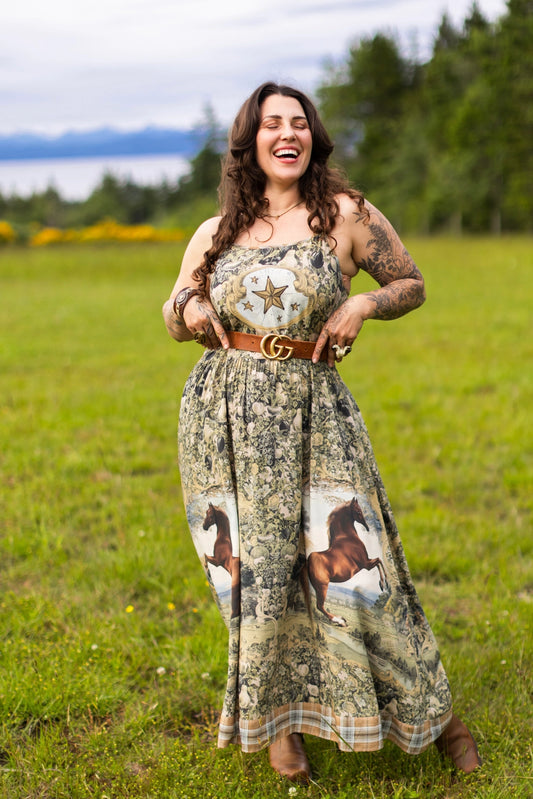 Born To Run Bohéme Reversible Long Maxi Slip Dress Horse & Plaid - Pre-Order - Ships In August