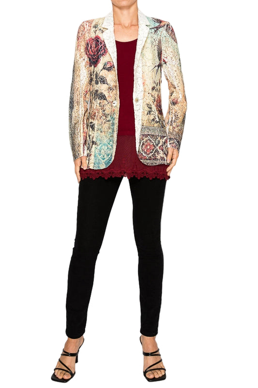 Vintage Bird Embellished Lace Blazer - Ships Late September