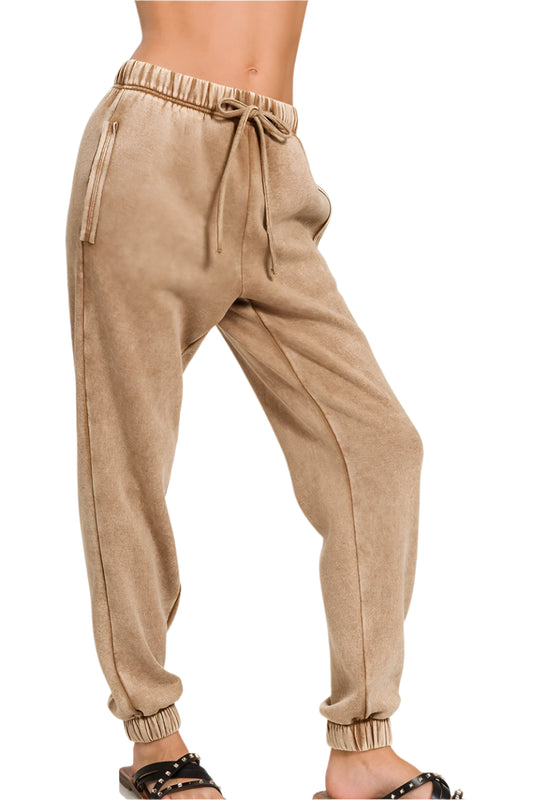 Acid Mineral Washed Fleece Sweatpants with Pockets