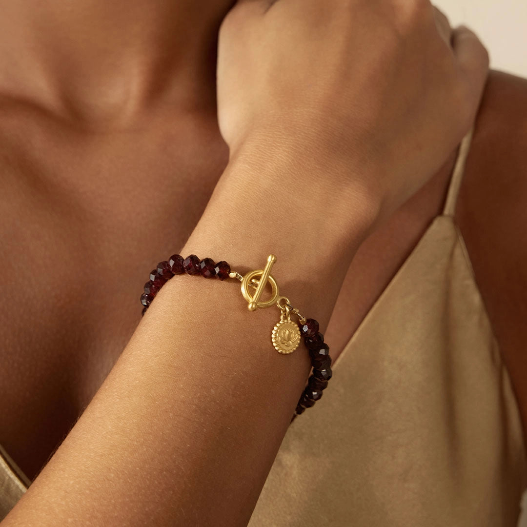 Balanced Beginnings Garnet Lotus Bracelet