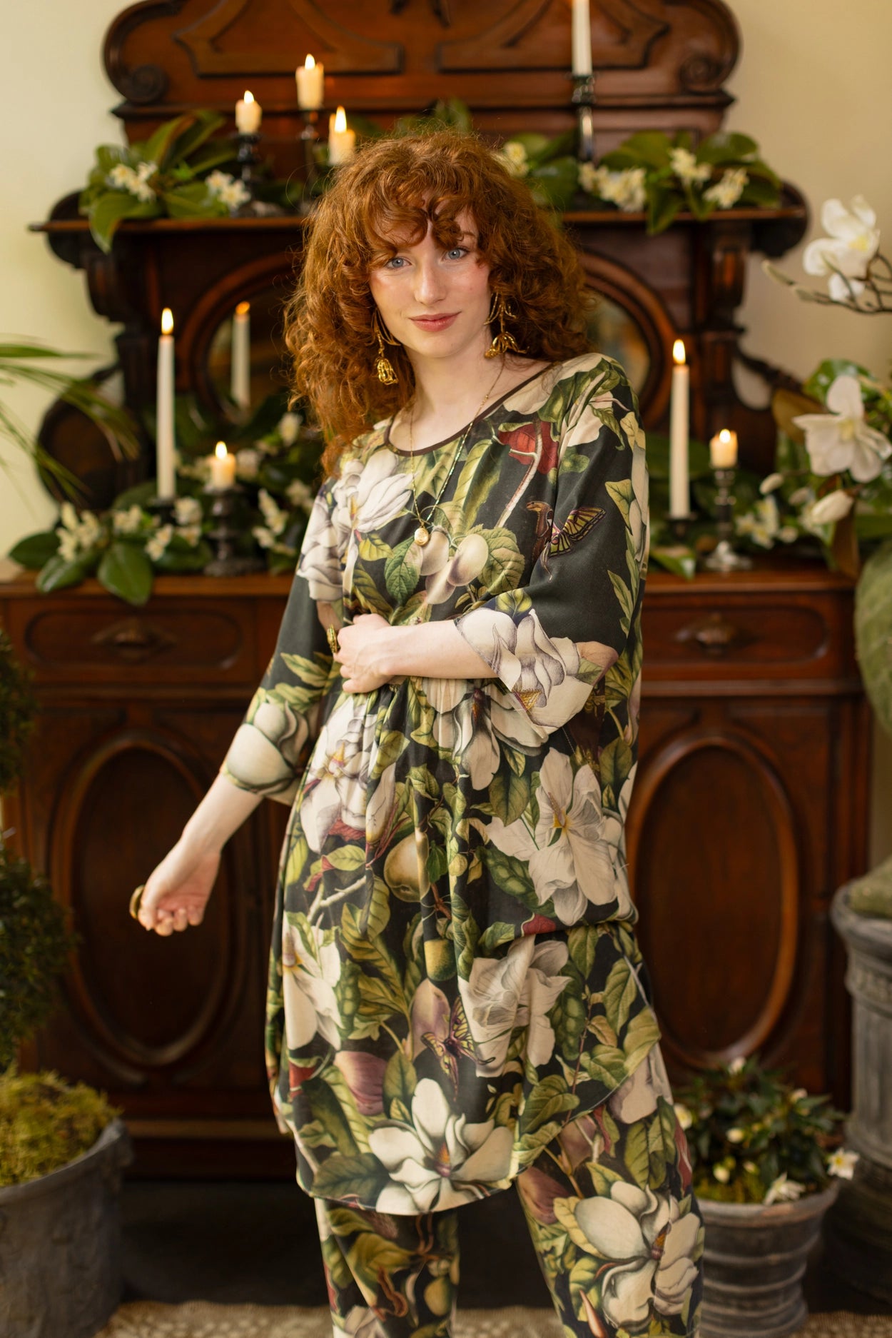 Fleur De Lune Artist Dress Tunic w/ Pockets, Florals & Bees Pre-Order - Ships In September