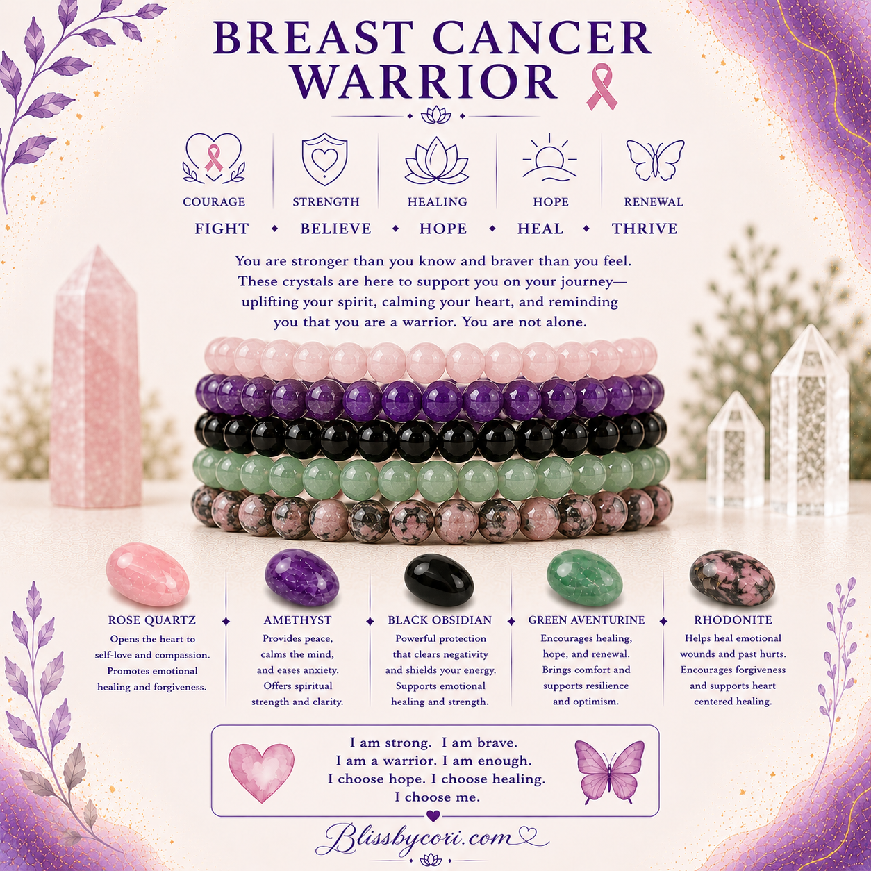 Breast Cancer Recovery Gemstone Bracelet Stack