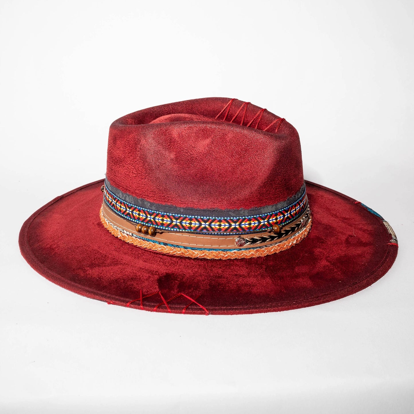 Top Quality Vegan Suede Hat - Coachella Cowgirl Red