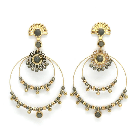 Pyrite Delicate Double Hoop Fan Earrings
