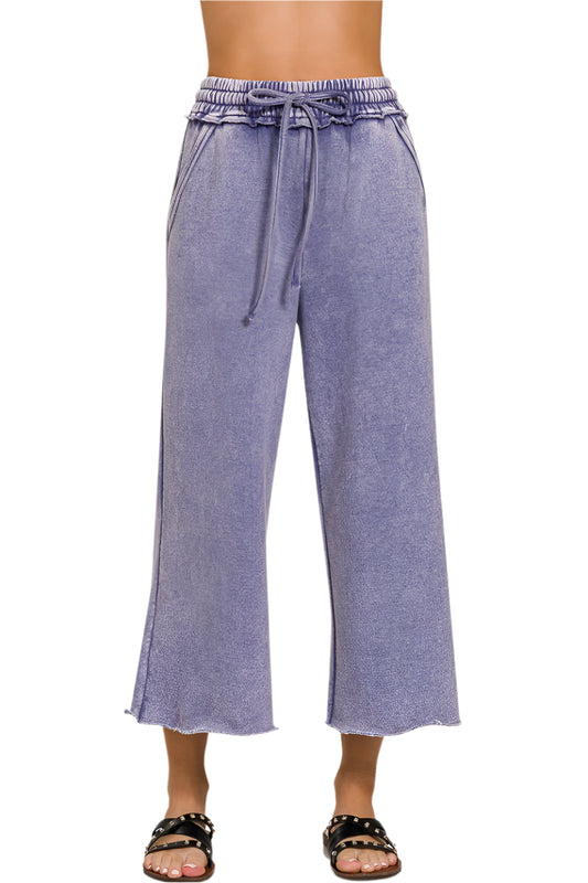 Cropped Acid Mineral Washed Sweatpants with Pockets