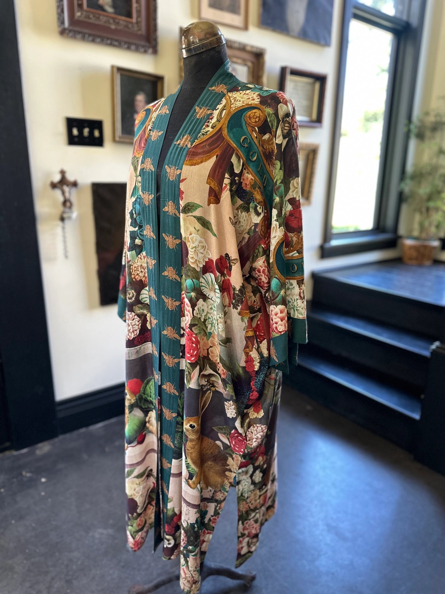 Stay Gold Floral Bamboo Kimono Duster Robe w/ Rabbit & Bees Pre-Order - Ships March 2025