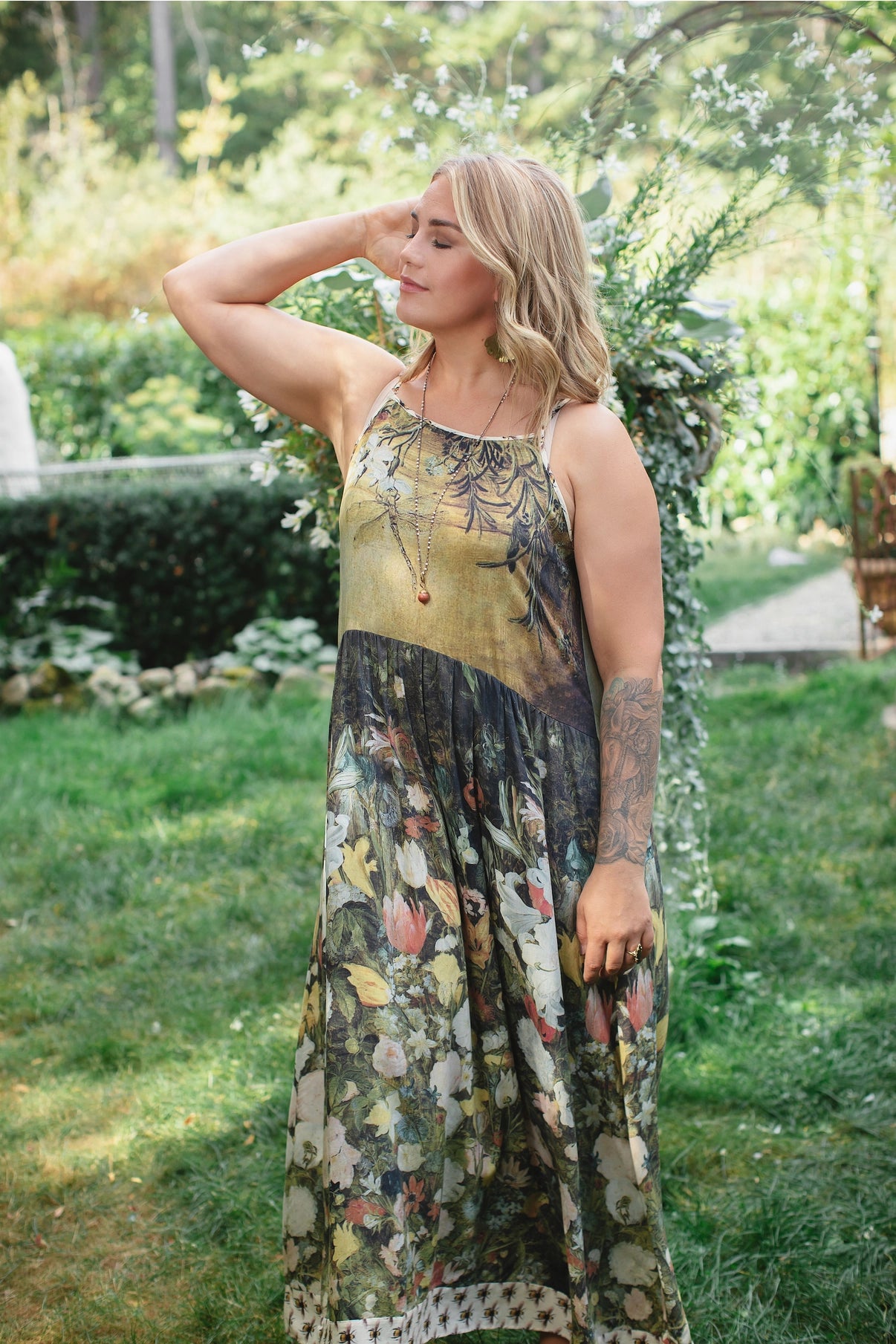 I Dream in Flowers Bohéme Reversible Long Maxi Slip Dress with Bees