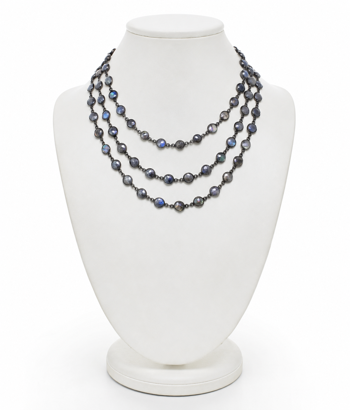 Layered Labradorite Gun Metal Bezel Necklace