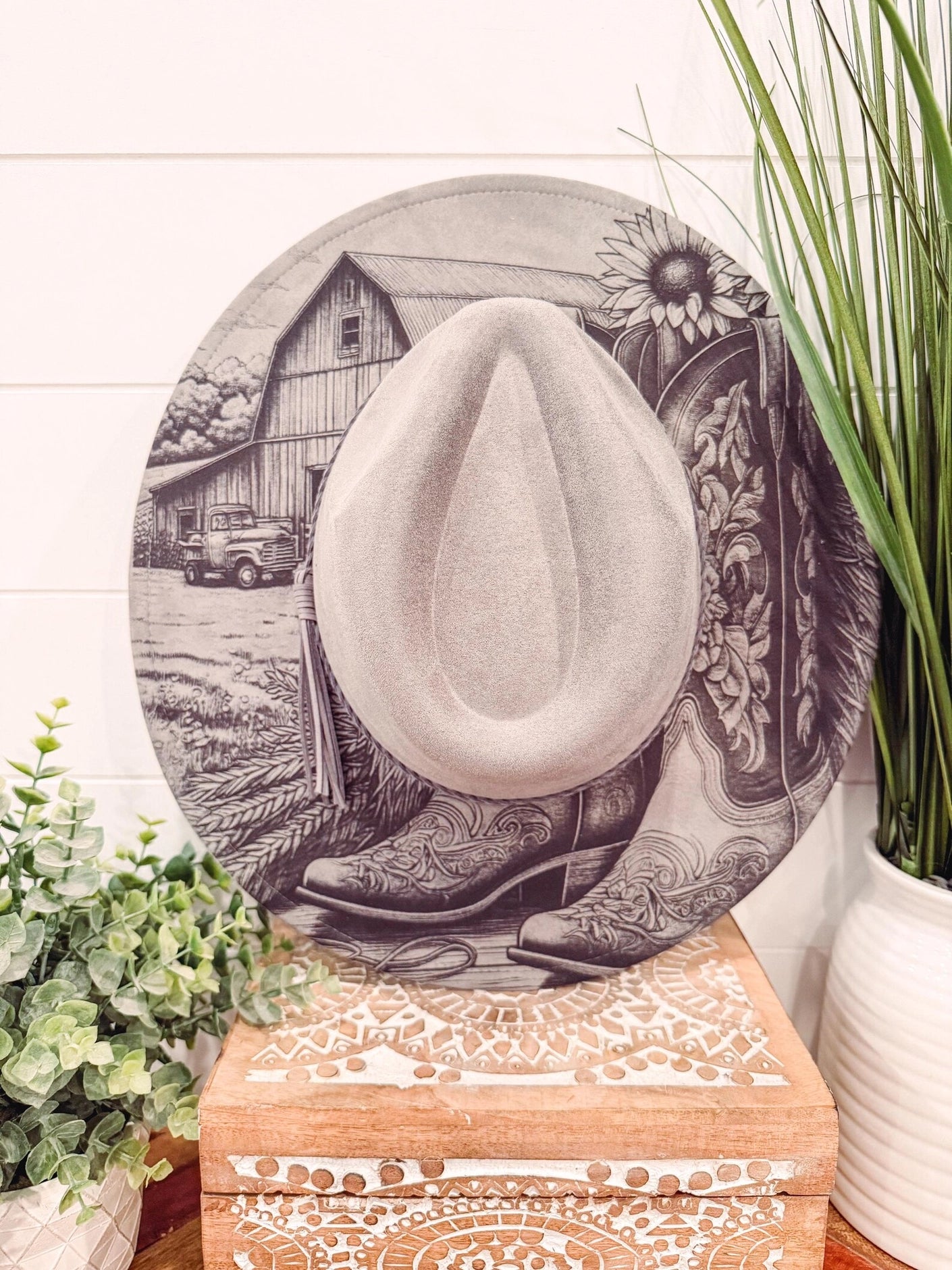 Boots & Barn Engraved Cowboy Hat, Floral Engraved Cowboy Hat, Burned Fedora, Engraved Suede Hat, Boho Hat, Vegan Suede Cowboy Hat, Women's Cowboy Hat
