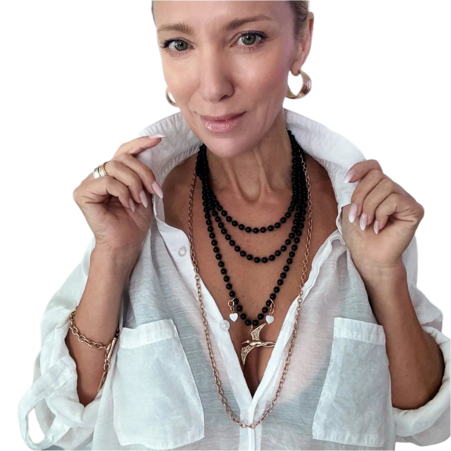 I Am Enough Bird Long Chain Fusion Mantra Necklace