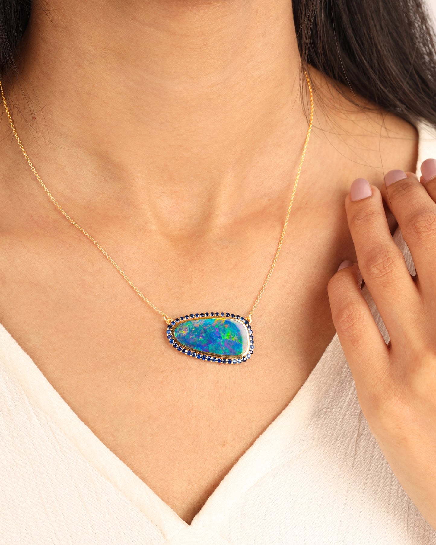 Untreated Australian Opal Halo Necklace Only 1 Available