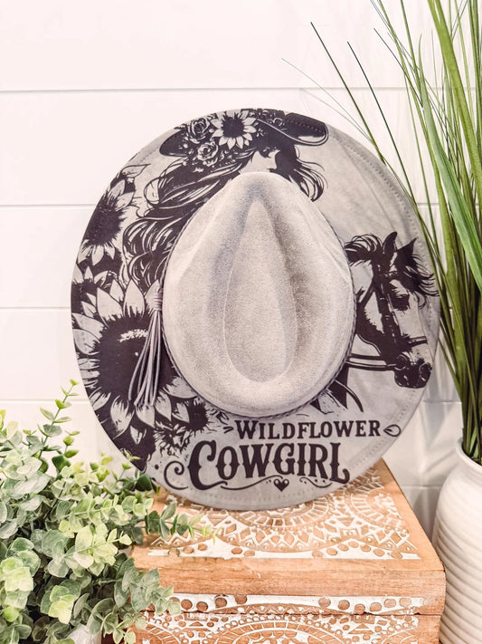 Engraved Wildflower Cowgirl Hat, Floral Engraved Cowboy Hat, Burned Fedora, Engraved Suede Hat, Boho Hat, Vegan Suede