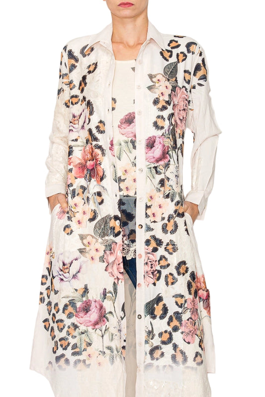 Leo Rose Relaxed Longline Jacket with Lace Details & Pockets - Ships Late September