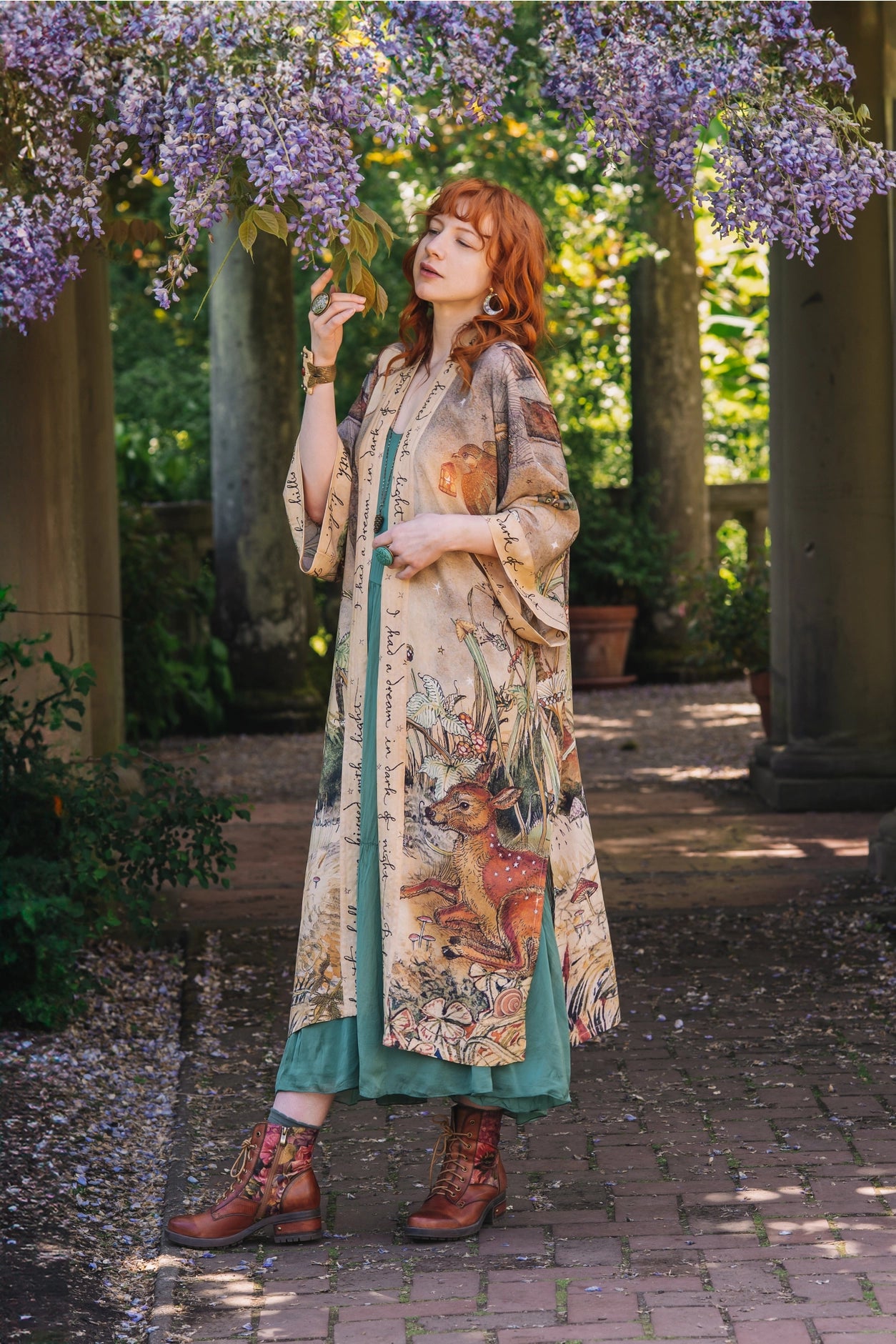 Lovelight Opera Duster Kimono Robe W/Woodland Deer & Swallow - Pre Order - Ships Late October 2025