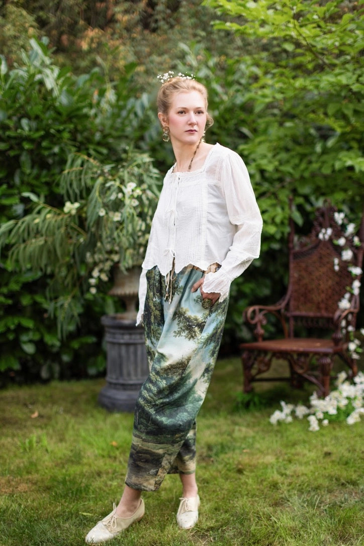 The Mythmaker Linen Crop Artist Pant w/ Boho Landscape Print - Pre-Order Ships March 2026