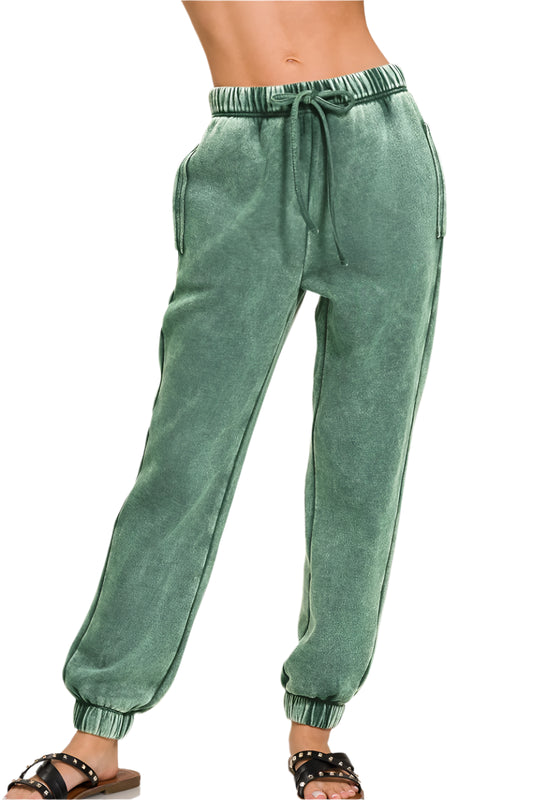 Acid Mineral Washed Fleece Sweatpants with Pockets