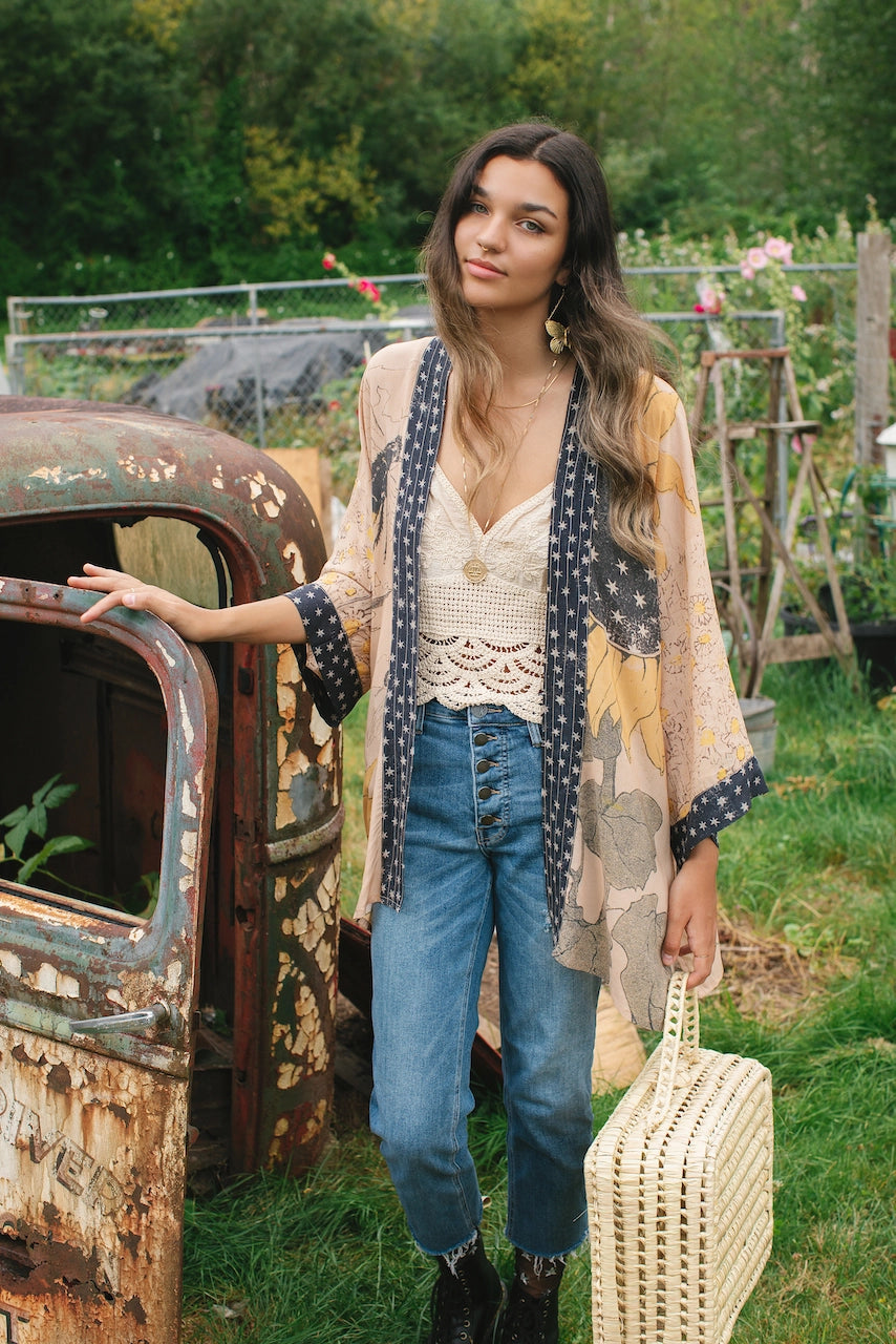 Market Of Stars Milk & Honey Bamboo Bohemian Kimono Cardigan with Belt