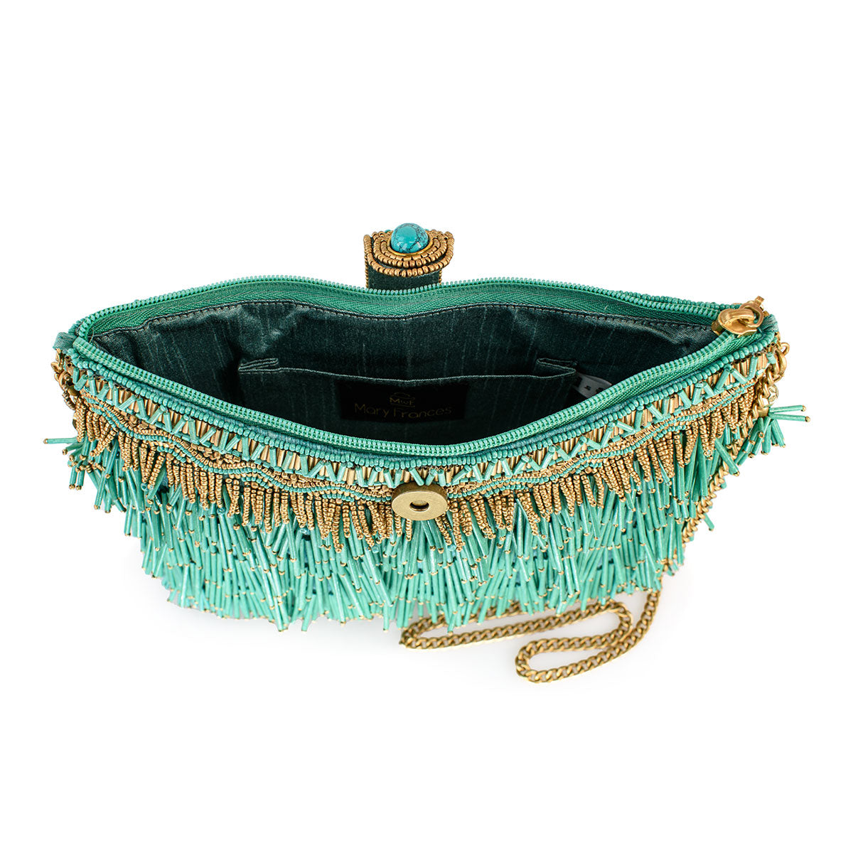 Mary Frances - Shimmy, Turquoise Fringe Beaded Crossbody Handbag