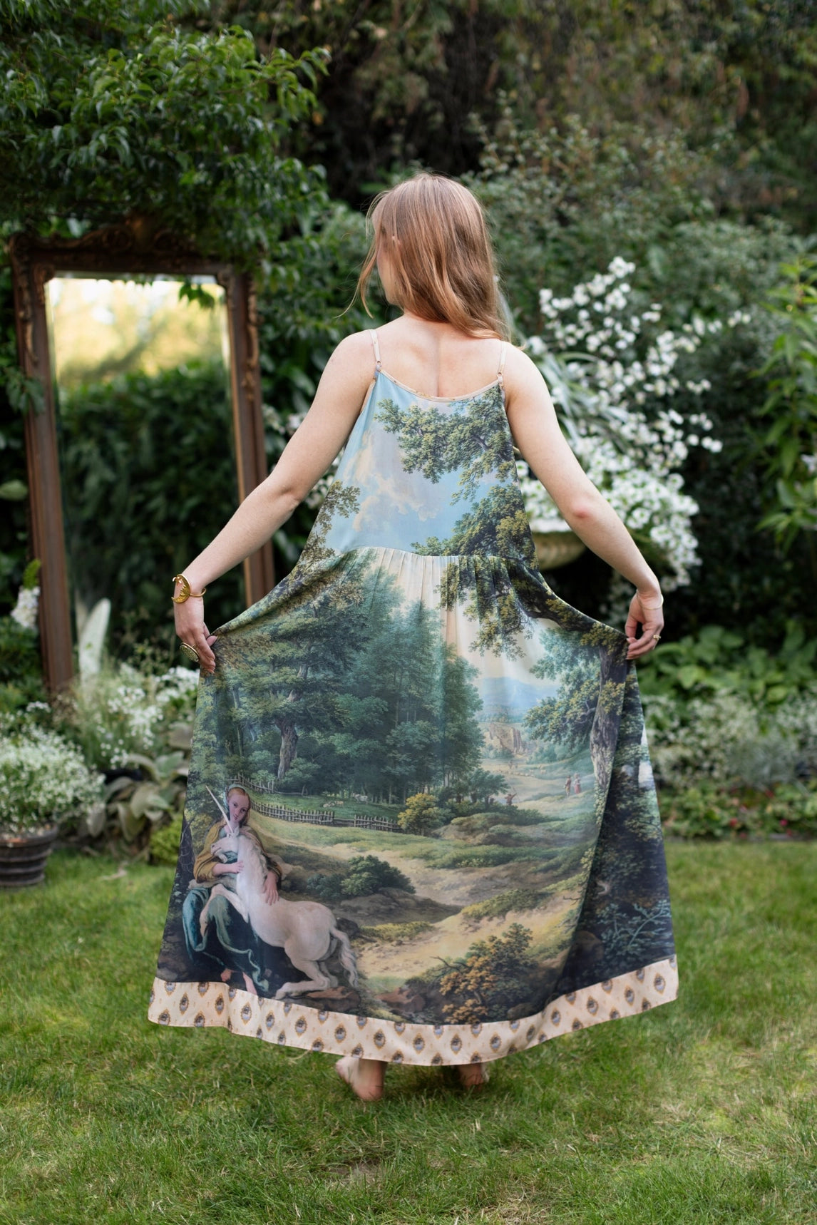 The Mythmaker Bohéme Maxi Slip Dress w/ Landscape & Unicorn Pre-Order Ship March 2026