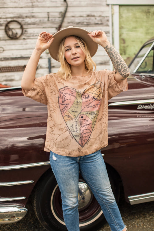 Market Of Stars -  Map of My Heart Bohemian Tee Luxe Bamboo Tunic Shirt