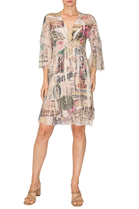Rose West Dreamy Lined Short Lace Dress with Bell Sleeves - Ships Late September