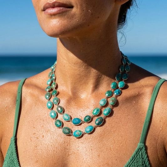 Chrysocolla Bezel Sterling Silver Necklace