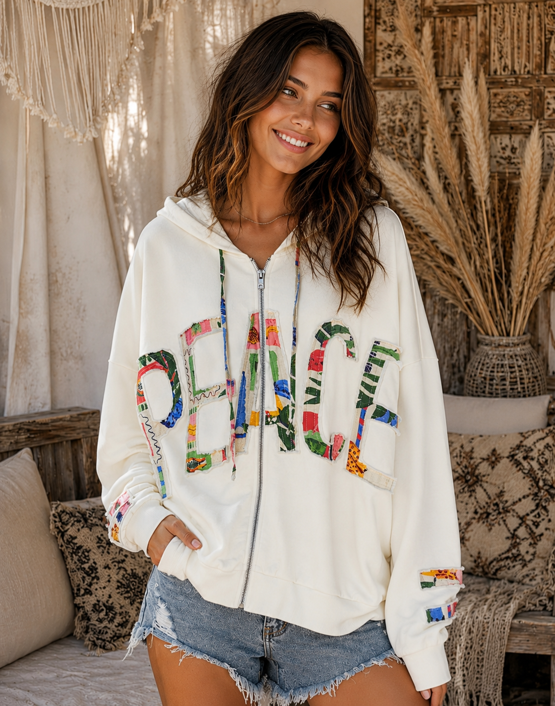 "Peace" Hooded Zip Up Sweatshirt