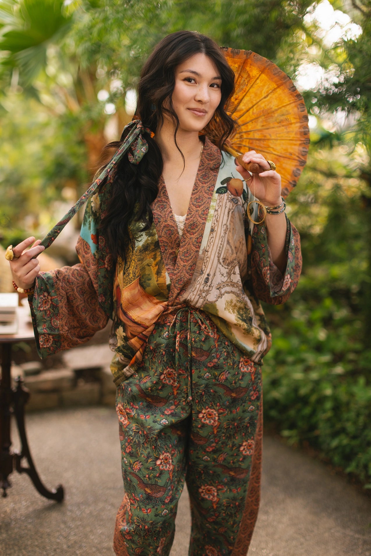 Market Of Stars Secret Garden Cropped Bamboo Kimono Cardigan with Swan