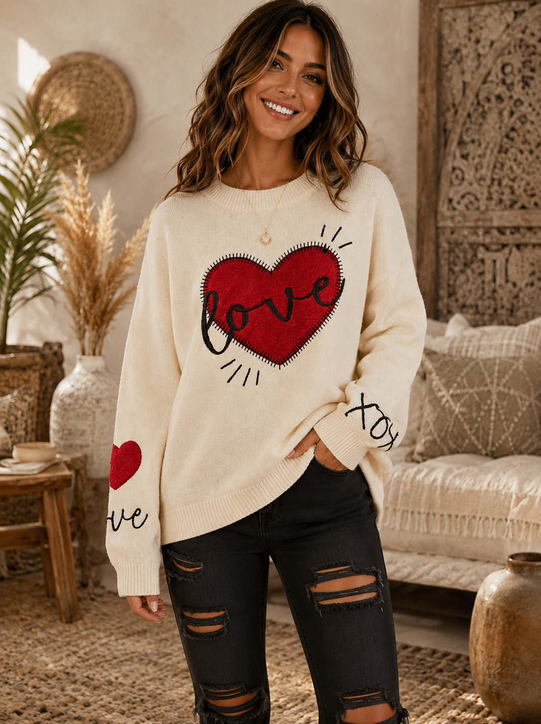 Heart “Love” Graphic Knit Sweater