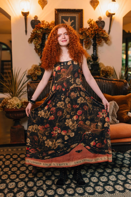 Heart of Gold Bohéme Long Maxi Slip Dress w/ Sacred Heart Pre-Order Ships In September