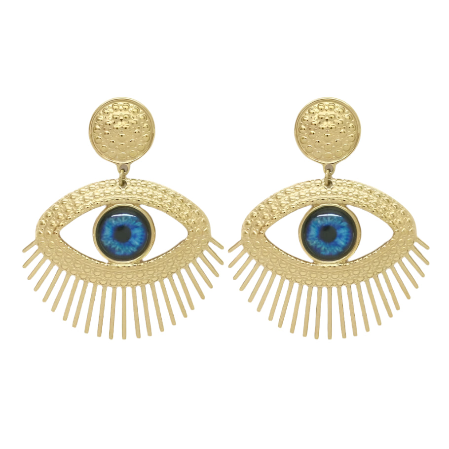 Blue and Gold Eye Earrings