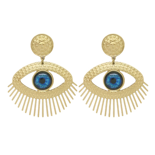 Blue and Gold Eye Earrings