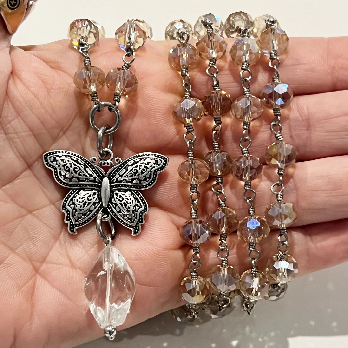 Joy Butterfly Long Rosary Chain Mantra Necklace